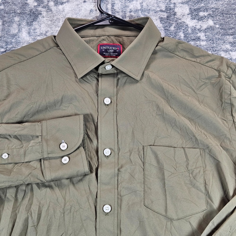 Untuckit Gironde Shirt Mens Large Green Performance Slim Fit Button Down Nylon